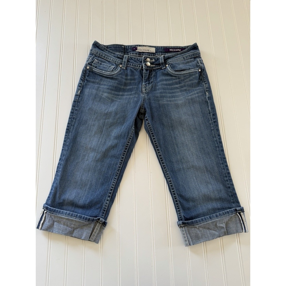 Vigoss Juniors Size 9 Capri Jeans Rhinestone Pocket Cuffed Stretch Denim 9 - Picture 1 of 12